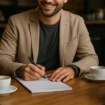 entrepreneur menant un entretien problème dans un café