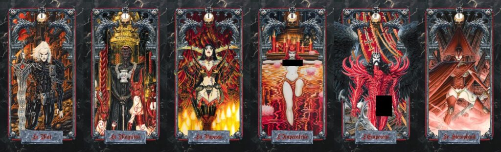 les 6 premières cartes du jeu de tarot Requiem